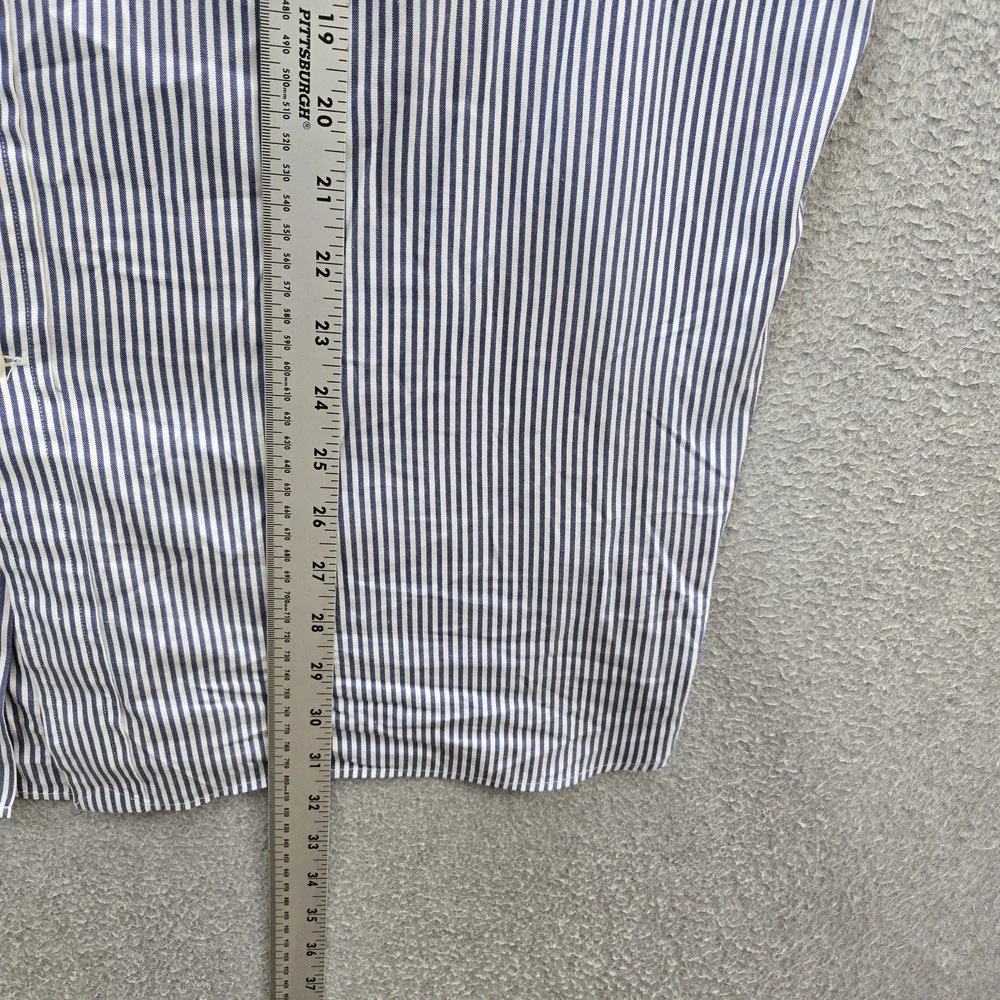 Ralph Lauren Men Button Up Shirt 18 Blue Embroidered Striped Logo Dress